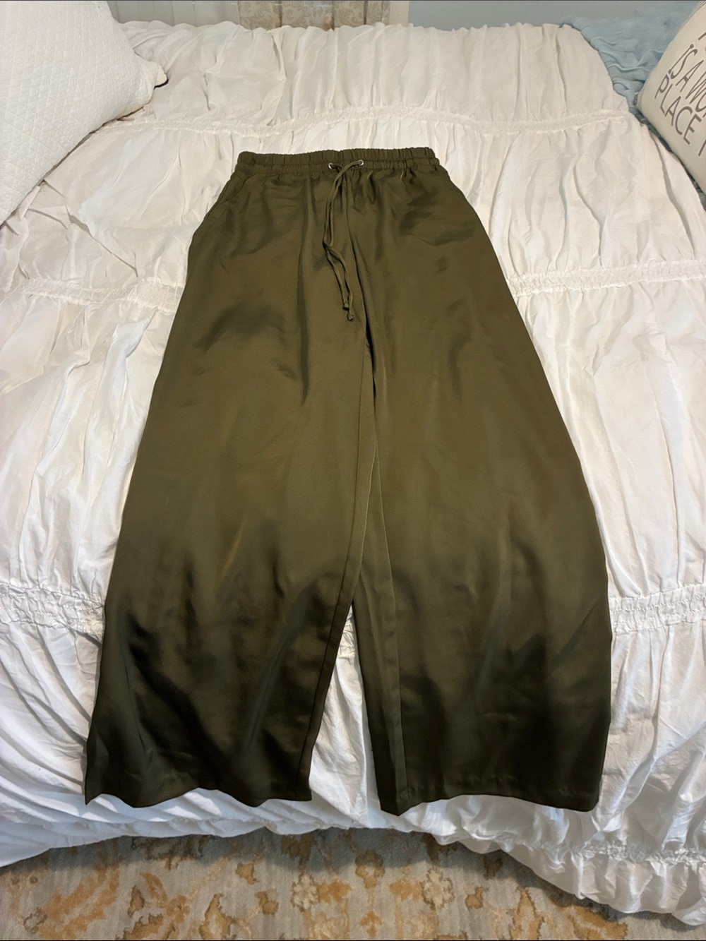 H&M Olive Drawstring Wide-Leg Pants